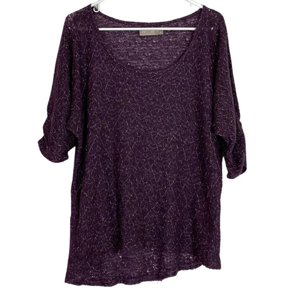 Nation LTD Sheer Scoop Neck Metallic Gold Purple Pullover Sweater Size Medium - Picture 1 of 10